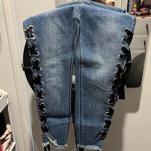 Stylish Blue Lace-Up Women Jeans